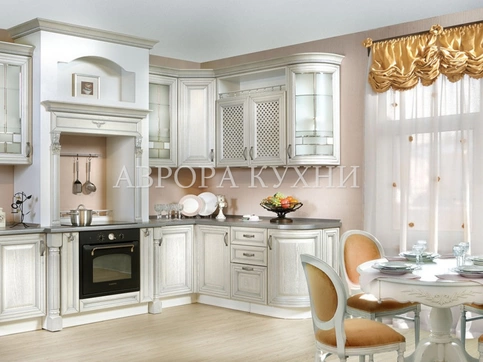 Угловая белая кухня "Эмма арт.15" массив