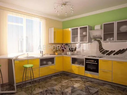 Угловая желтая кухня с витражами из пластика "arpa арт.10"
