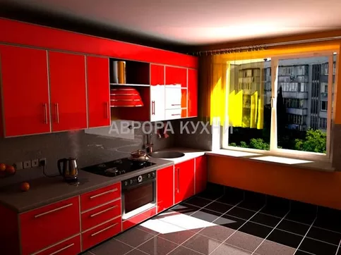 Прямая кухня из красного пластика "arpa арт.48" глянец
