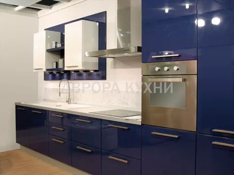 Кухня для дачи "София арт.20" из эмали синего цвета