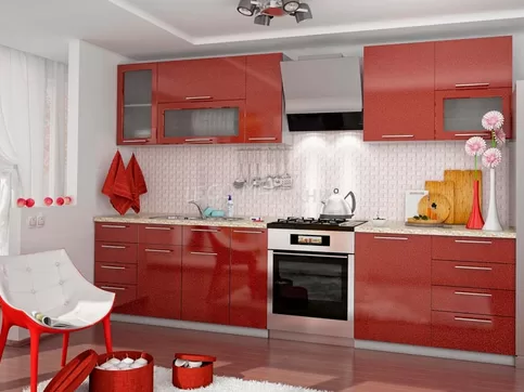 Прямая кухня "Бордо арт.26" мдф с красными глянцевыми фасадами