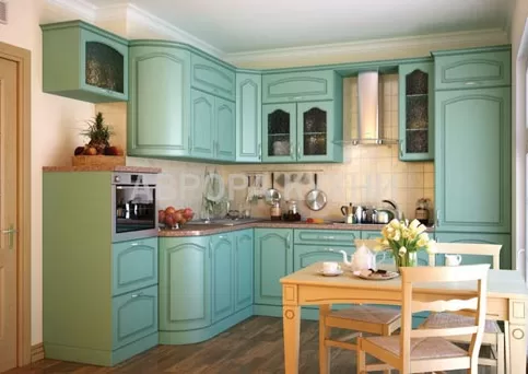 Угловая кухня "Лотос арт.38" эмаль зеленого цвета