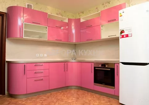 Угловая кухня розового цвета "Коралл арт.41" мдф глянец