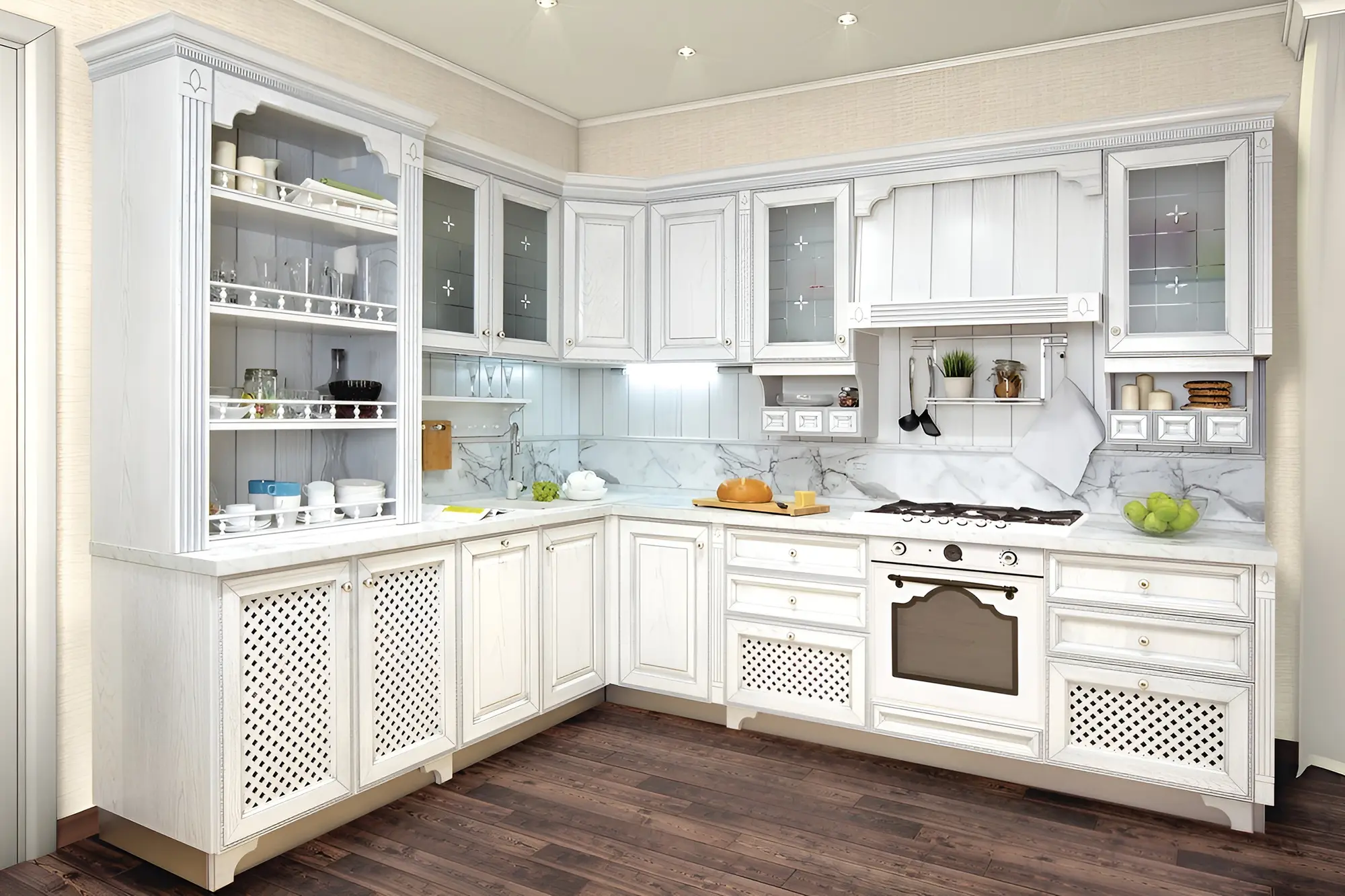 Кухня "Виктория арт.12" мдф с патиной