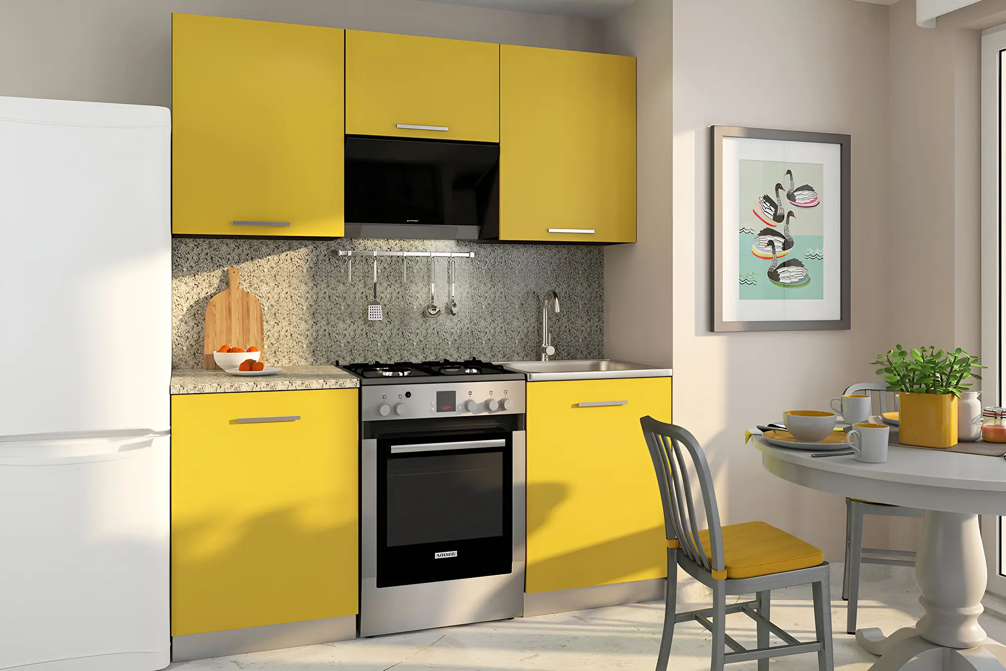 Желтая прямая кухня на заказ "Сирена арт.1" МДФ глянец