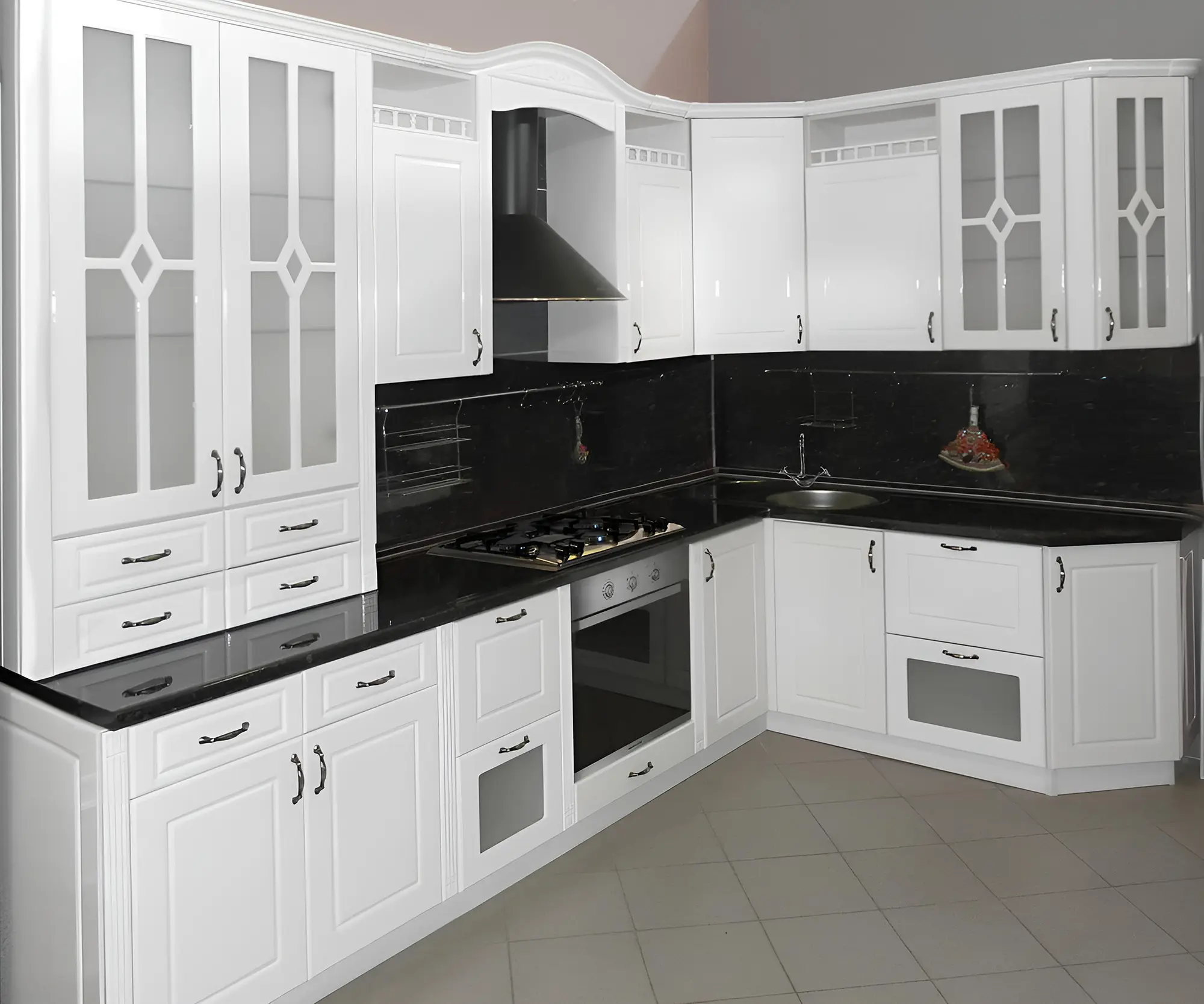 Белая кухня "Блеск арт.9" из эмали