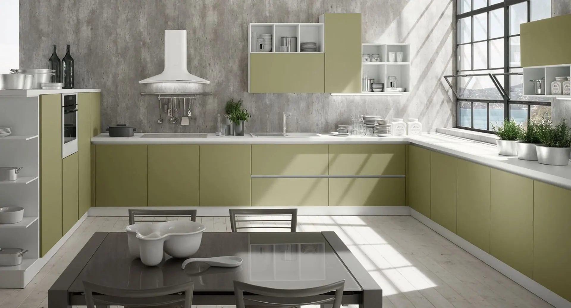 П-образная кухня на заказ "Сабрина арт.8" МДФ суперматовый