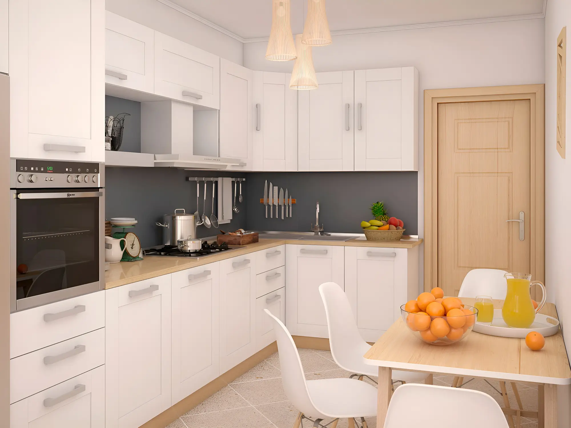 Белая угловая кухня на заказ "Милана арт.2" МДФ матовый с фрезеровкой