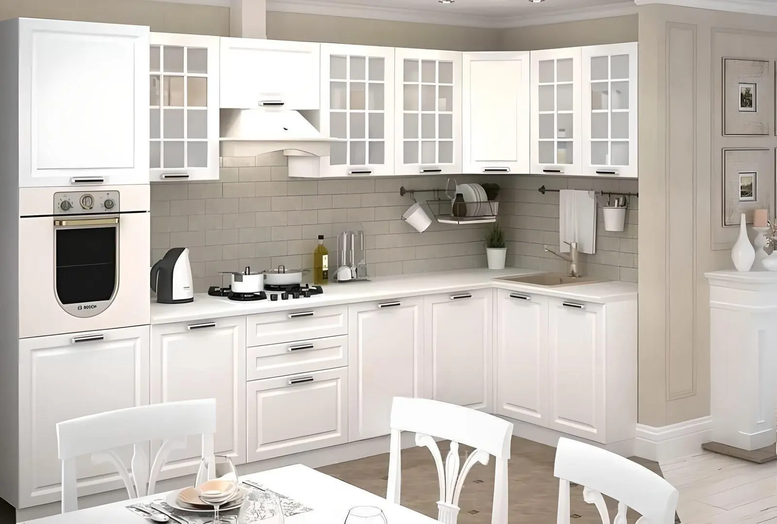 Белый кухонный гарнитур с фрезеровкой "Мария арт.31" МДФ матовый